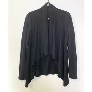 Black Open Front Cardigan Jacket Womens M Long Sleeve Draped Suede-Like Edgy
